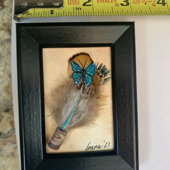Handpainted butterfly Mini feather art framed OOAK - Picture 4 of 5